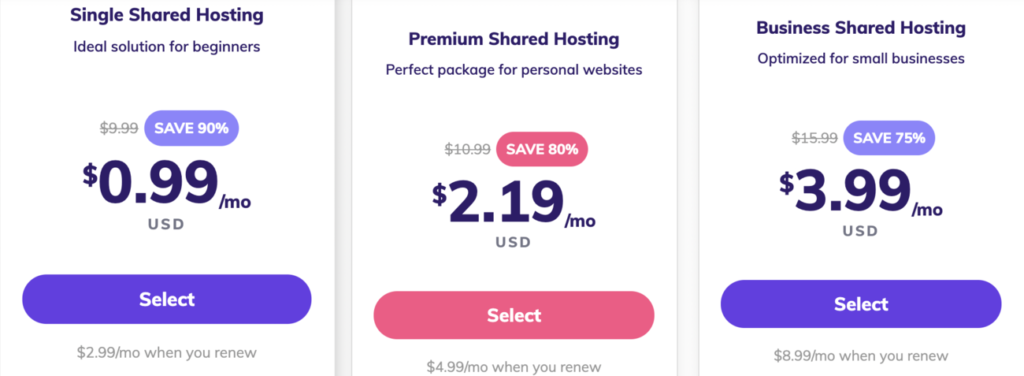3 Hostinger Hosting Pricing options