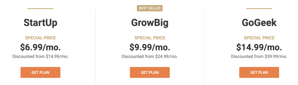 3 Shared SiteGround Pricing Plans 
